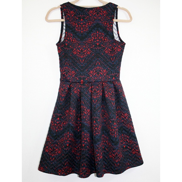 Quilted Black & Red Baroque Print Skater Dress - Picture 2 of 8